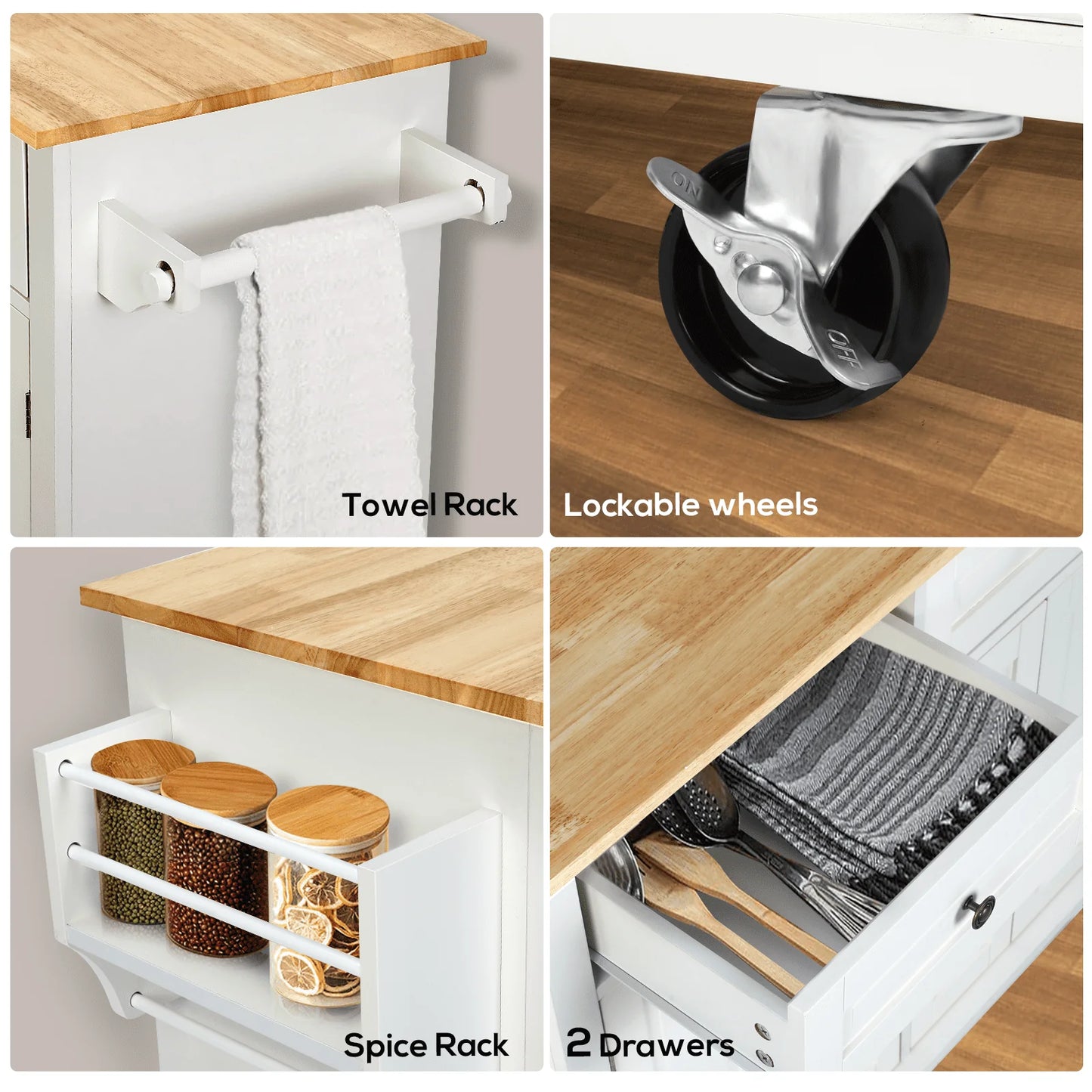 Richya Kitchen Island with Storage, Rolling Kitchen Cart with Lockable Wheels - Product image 8