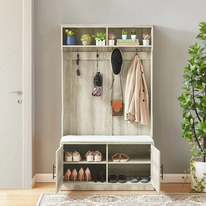 Entryway Hall Tree with Storage Bench, Wooden Coat Rack with Sponge Pad and 4 Dual Hooks - Product image 12