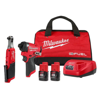 M12 FUEL 12V Lithium - Ion Cordless 3/8 In. Ratchet and 1/4 In. Impact Driver Kit (2 - Tool) W/Batteries - Product image 1