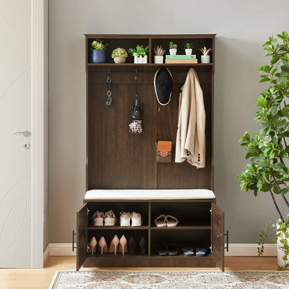 Entryway Hall Tree with Storage Bench, Wooden Coat Rack with Sponge Pad and 4 Dual Hooks - Product image 20