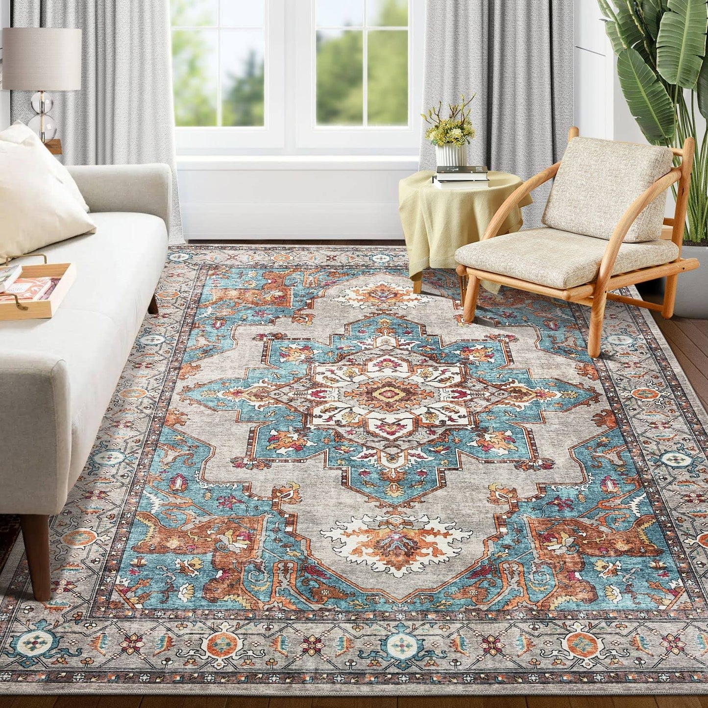 Oriannal Area Rug Living Room Rugs: 8x10 Machine Washable Large Carpet Boho Oriental Non-Slip Area Rugs for - Product image 1