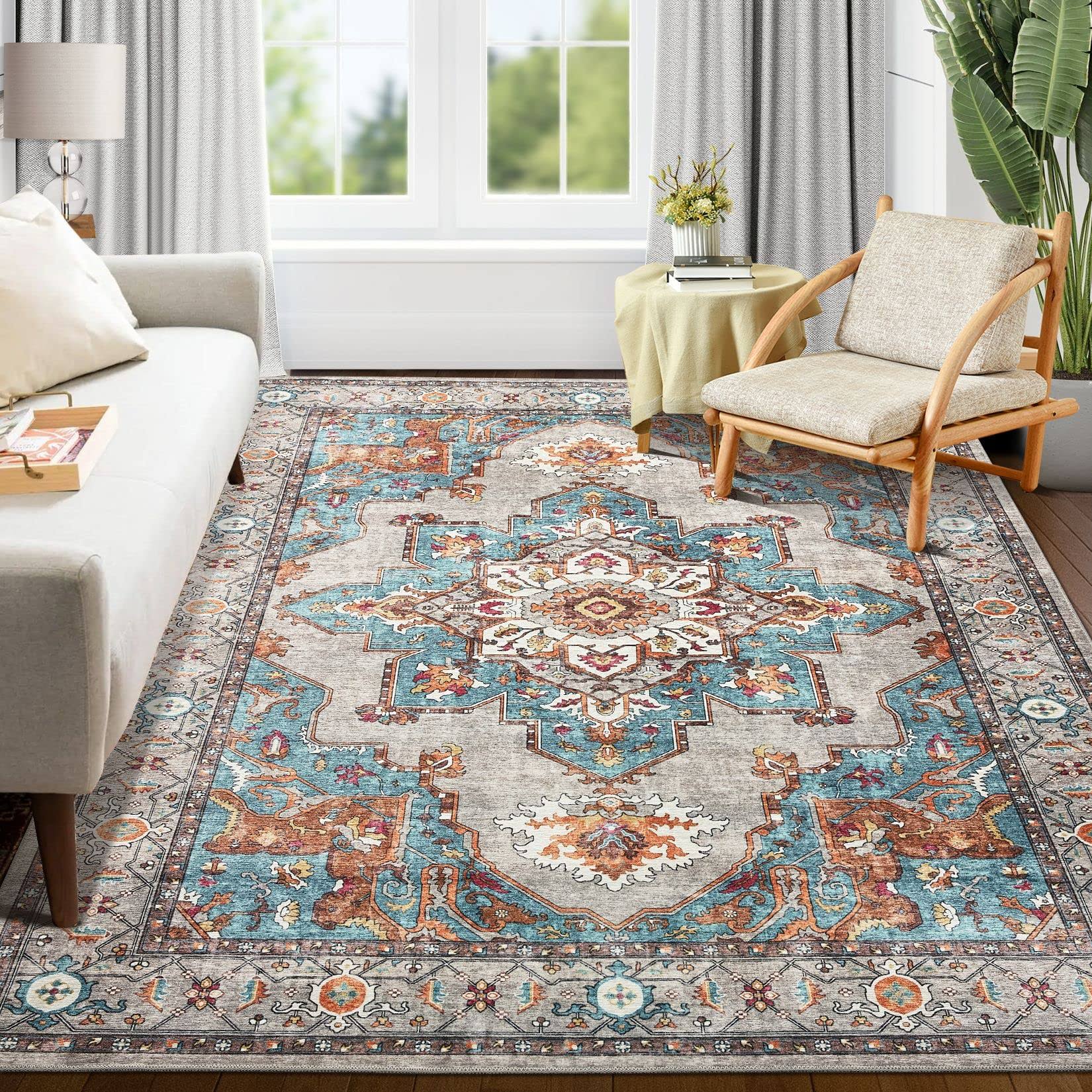 Oriannal Area Rug Living Room Rugs: 8x10 Machine Washable Large Carpet Boho Oriental Non-Slip Area Rugs for - Product image 1