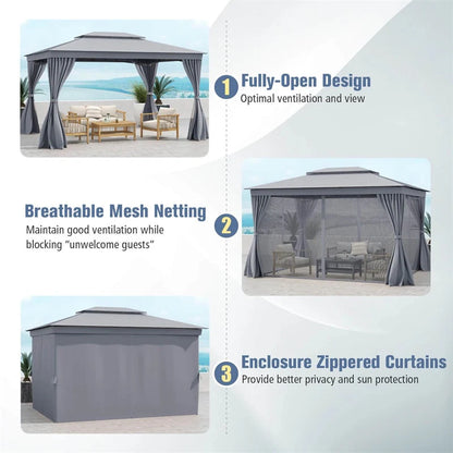 10 x 13 FT Patio Gazebo, Double-Roof Outdoor Canopy Tent with Mesh Netting & Privacy Curtains - Product image 20