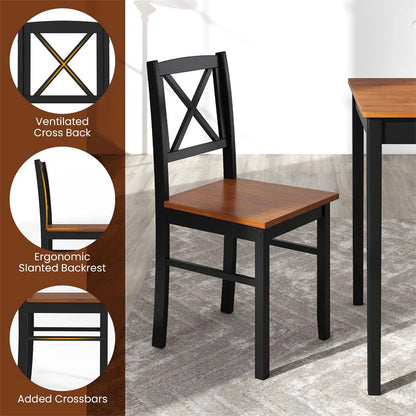 5-Piece Dining Table Set for 4, Mid-Century Modern Kitchen Table & 4 Chairs with Rubber Wood Legs & Cross - Product image 7