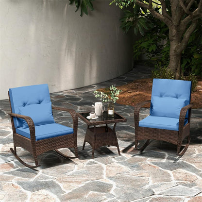 3-Piece Outdoor Wicker Rocking Chair Set, Rattan Bistro Rocker Furniture with Cushions & Pillows - Product image 12