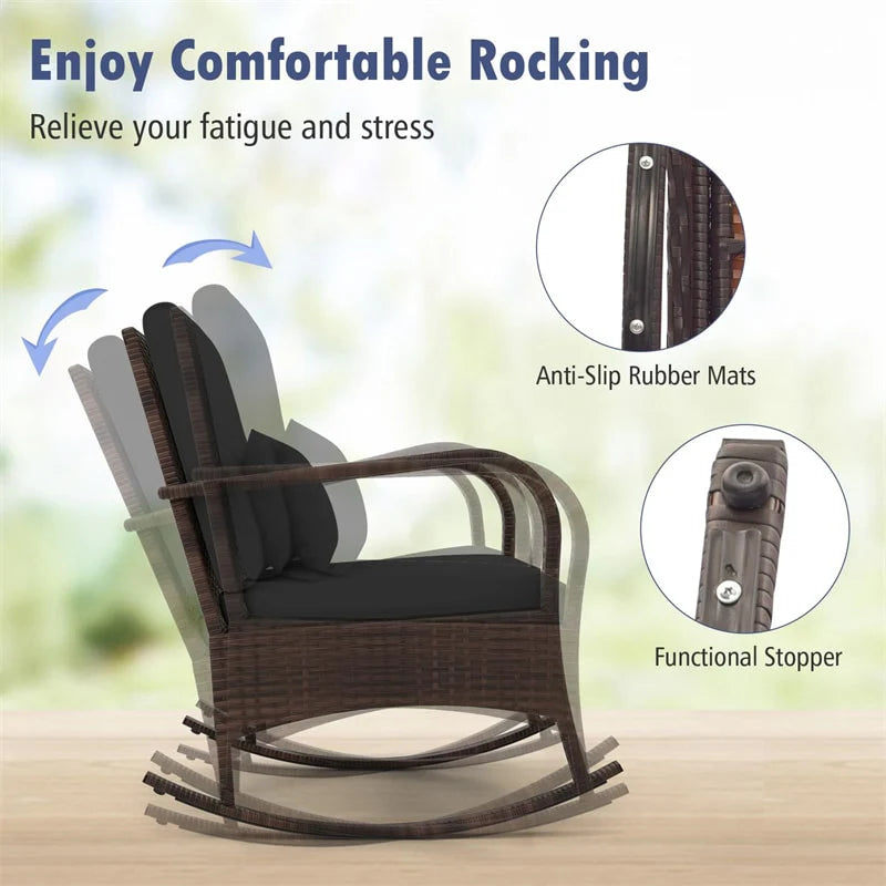 3-Piece Outdoor Wicker Rocking Chair Set, Rattan Bistro Rocker Furniture with Cushions & Pillows - Product image 25