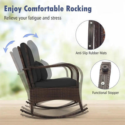 3-Piece Outdoor Wicker Rocking Chair Set, Rattan Bistro Rocker Furniture with Cushions & Pillows - Product image 25
