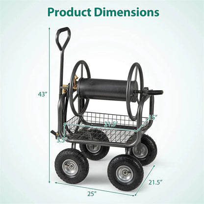 Portable Garden Hose Reel Cart Holds 300FT of 5/8" Large Capacity, Heavy-Duty Metal Hose Cart with 4 Wheels - Product image 4