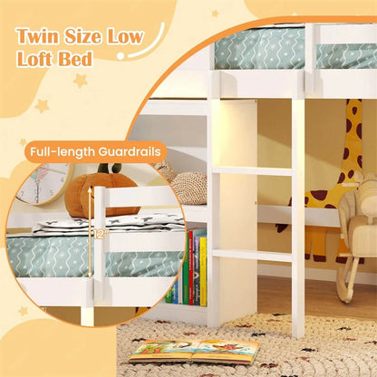 Twin Loft Bed with LED Lights, Wooden House Bed with Roof, Window, Storage Bookshelf, Ladder - Product image 6